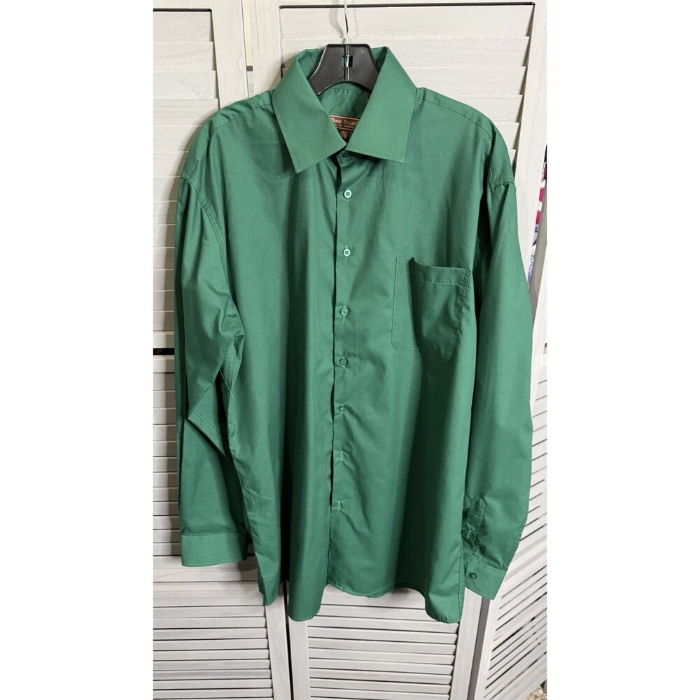 Henri Picard Men's Dress Shirt Green Long Sleeve